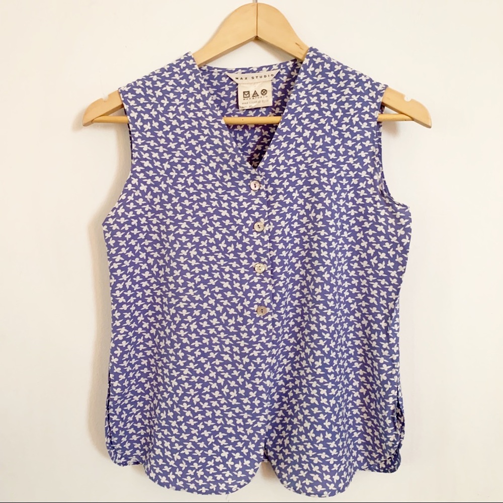 Max Studio XS Blue Bird Blouse Button Tank New